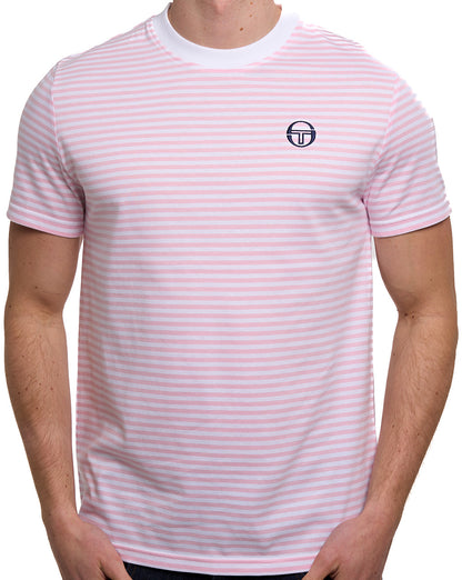 Sergio Tacchini Falcao Stripe T Shirt White/Pink