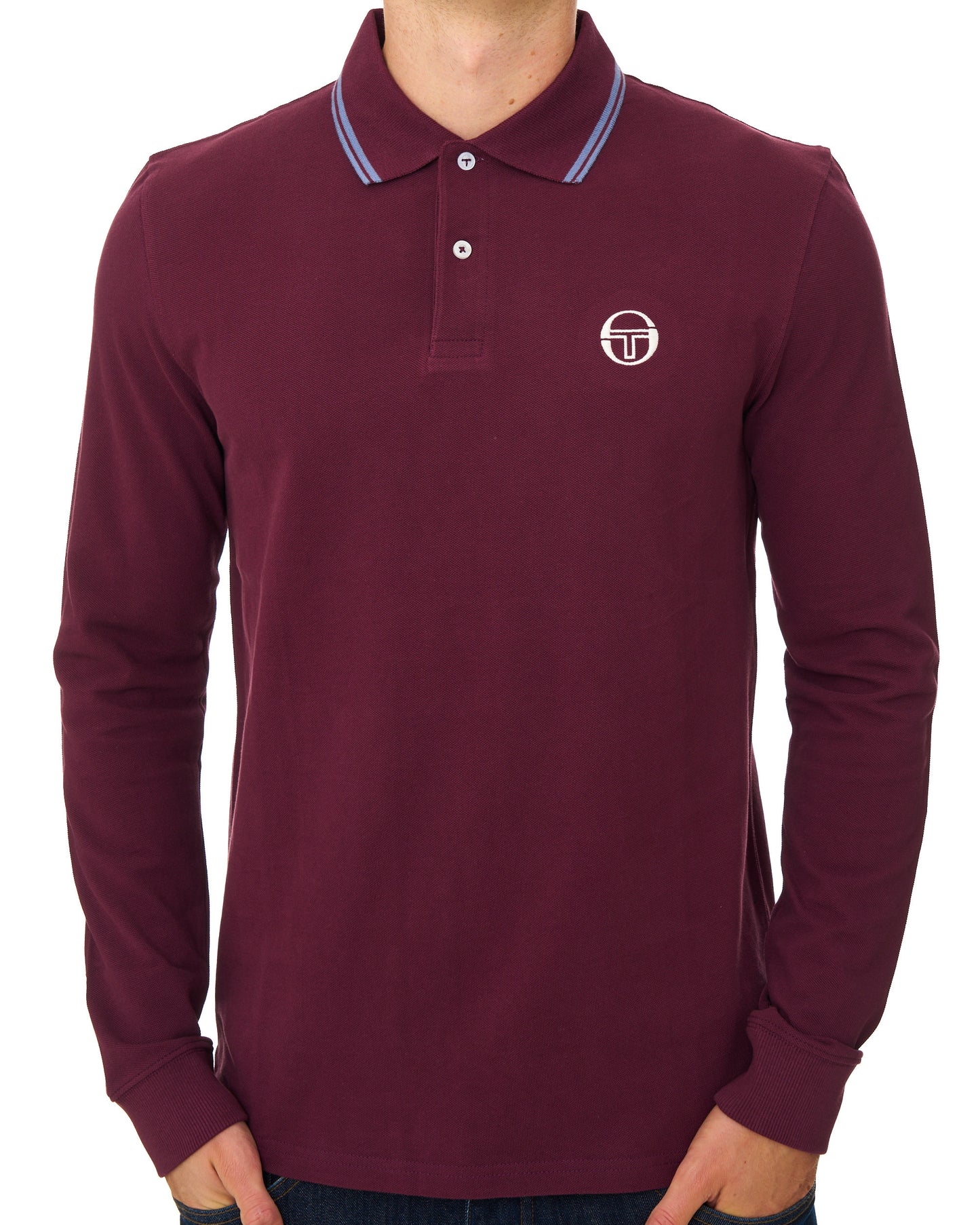 Sergio Tacchini Tipped Long Sleeve Polo Shirt Burgundy