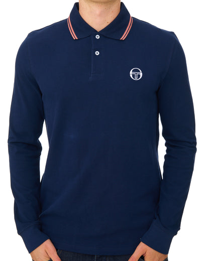 Sergio Tacchini Tipped Long Sleeve Polo Shirt Navy Blue/Light Mahogany