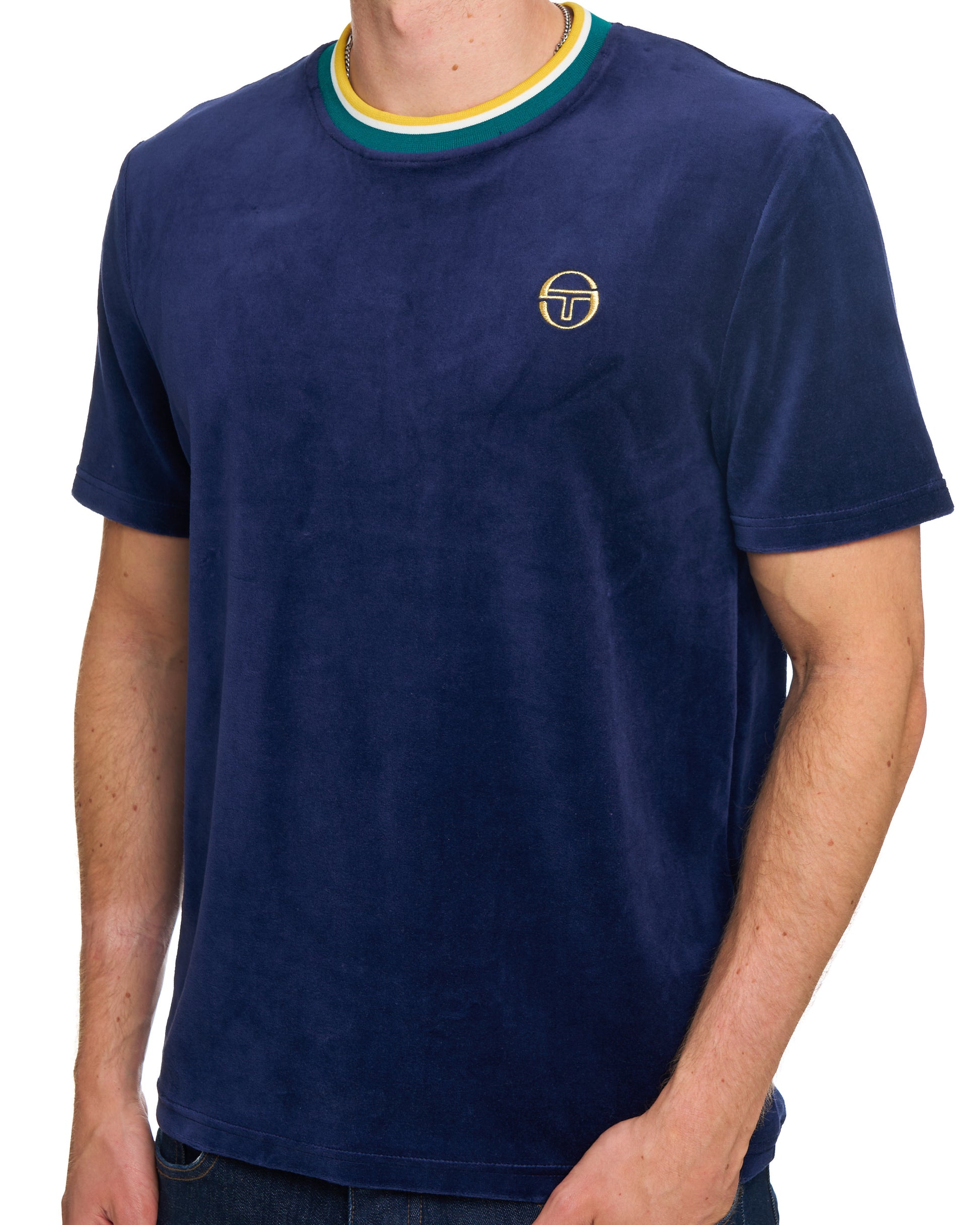 Sergio Tacchini Monte Velour T Shirt Navy Blue