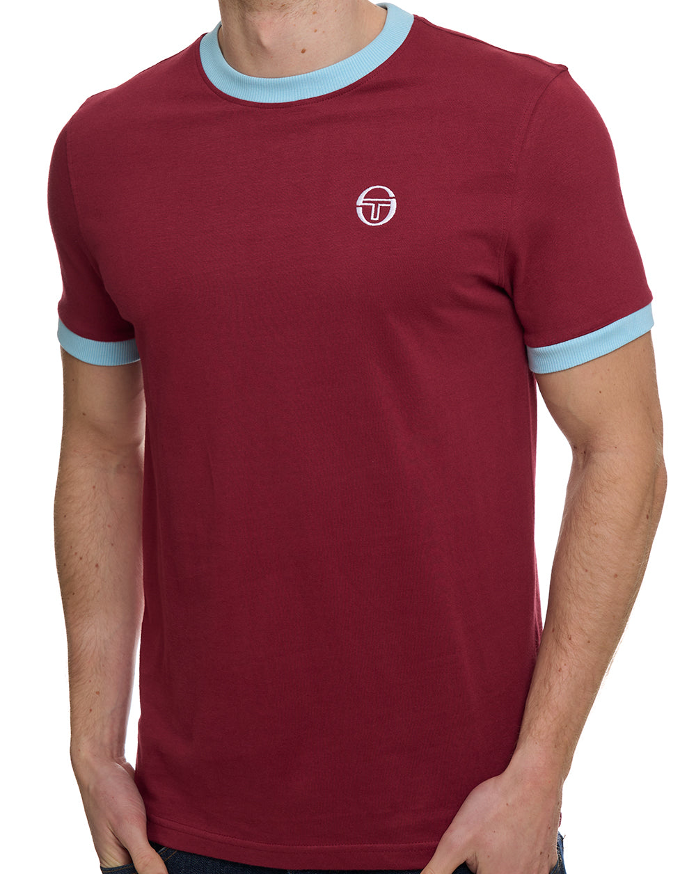 Sergio Tacchini Pro Ringer T Shirt Claret/Sky Blue
