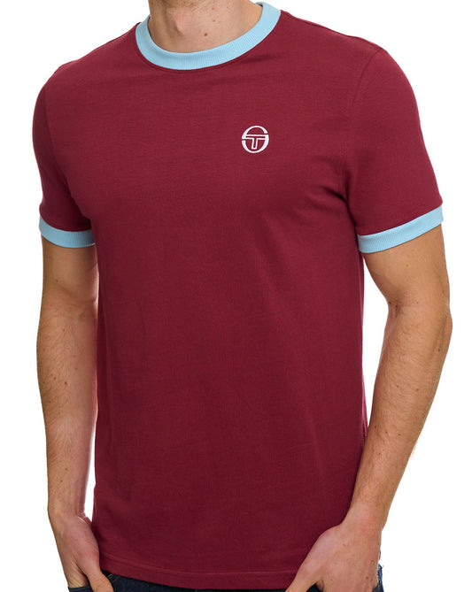 Sergio Tacchini Pro Ringer T Shirt Claret/Sky Blue