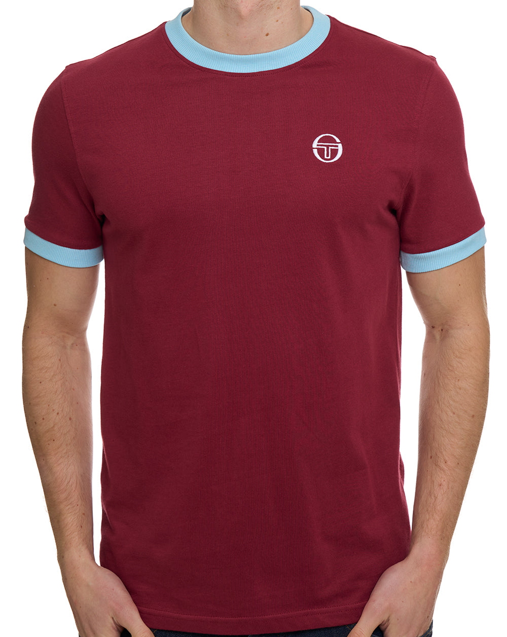Sergio Tacchini Pro Ringer T Shirt Claret/Sky Blue
