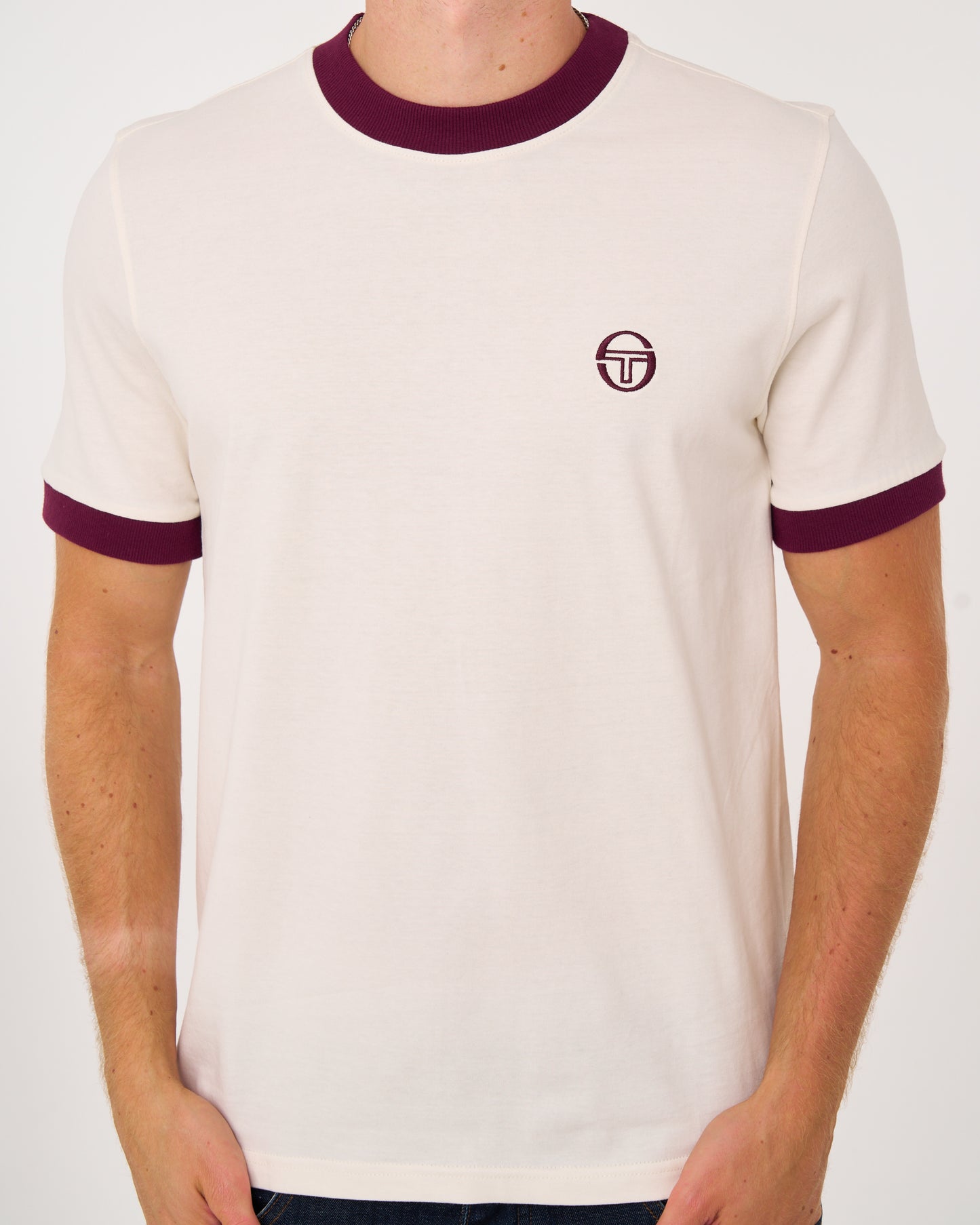 Sergio Tacchini Pro Ringer T Shirt Gardenia/Burgundy