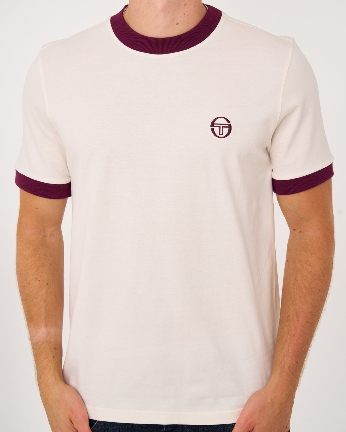 Sergio Tacchini Pro Ringer T Shirt Gardenia/Burgundy