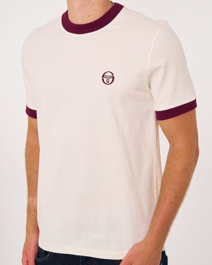 Sergio Tacchini Pro Ringer T Shirt Gardenia/Burgundy