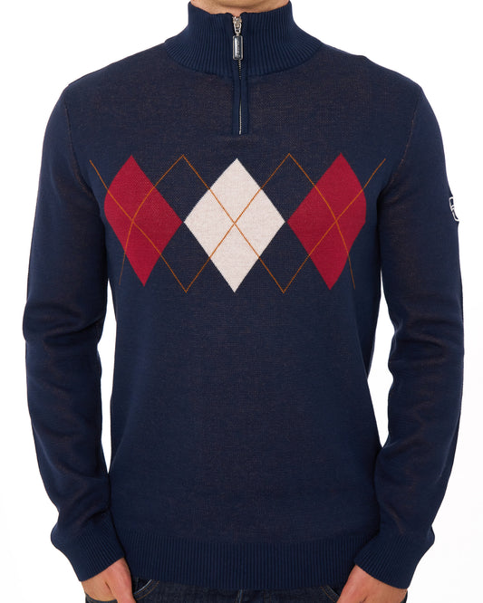 Sergio Tacchini Sergio Tacchini Argyle 1/4 Zip Knit Navy Blue