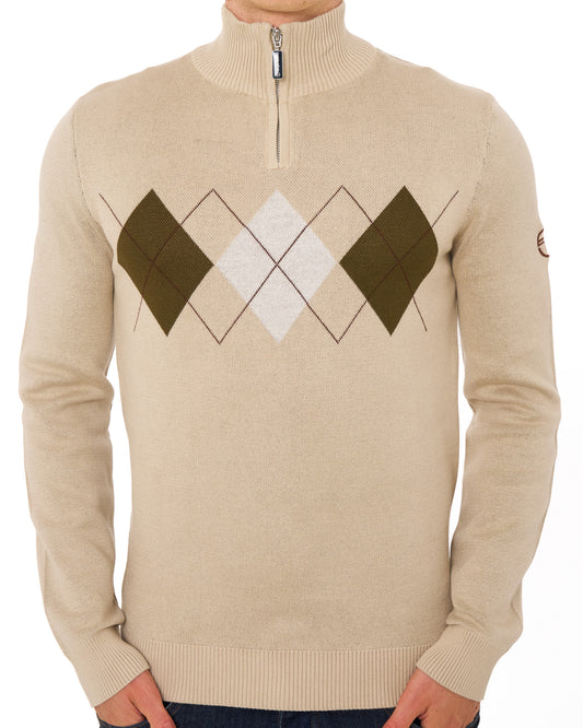 Sergio Tacchini Sergio Tacchini Argyle 1/4 Zip Knit Light Sand