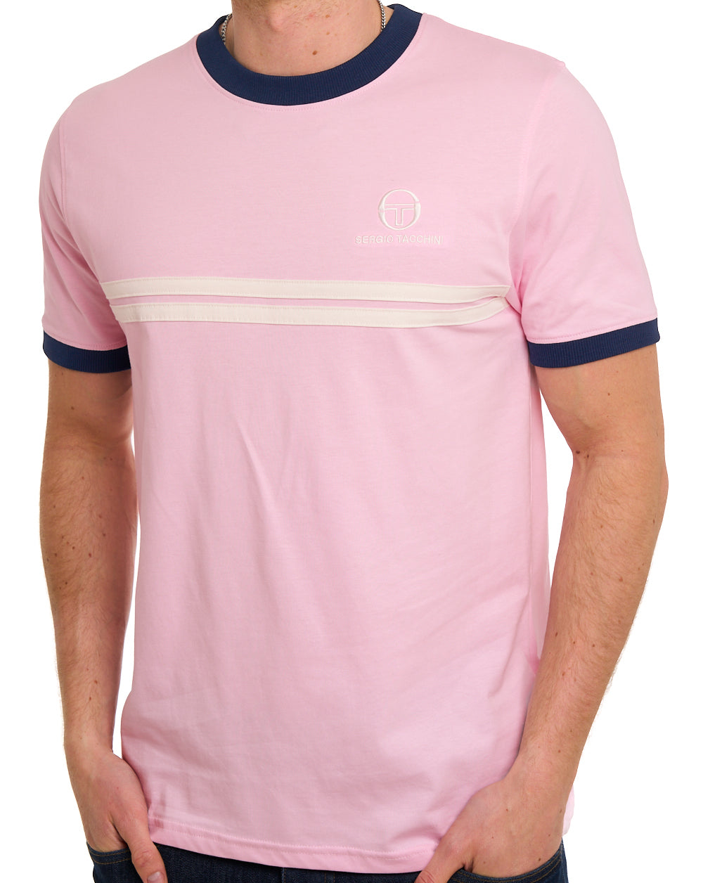 Sergio Tacchini Supermac T Shirt Pink/Navy
