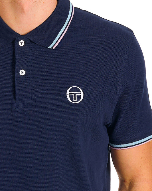Sergio Tacchini Tipped Polo Shirt Navy / Sky / Pink