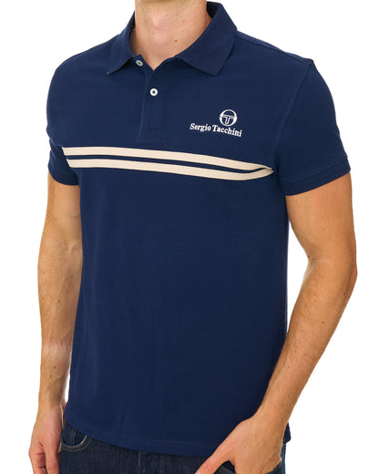 Sergio Tacchini Twin Stripe Polo Shirt Navy Blue/Light Sand
