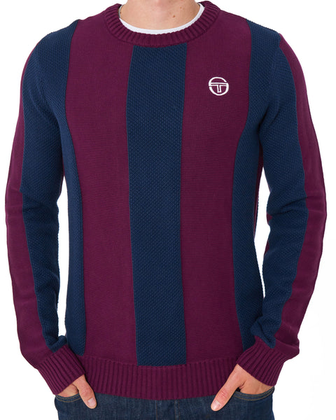 Sergio Tacchini Striped Crew Knit Burgundy/Navy Blue
