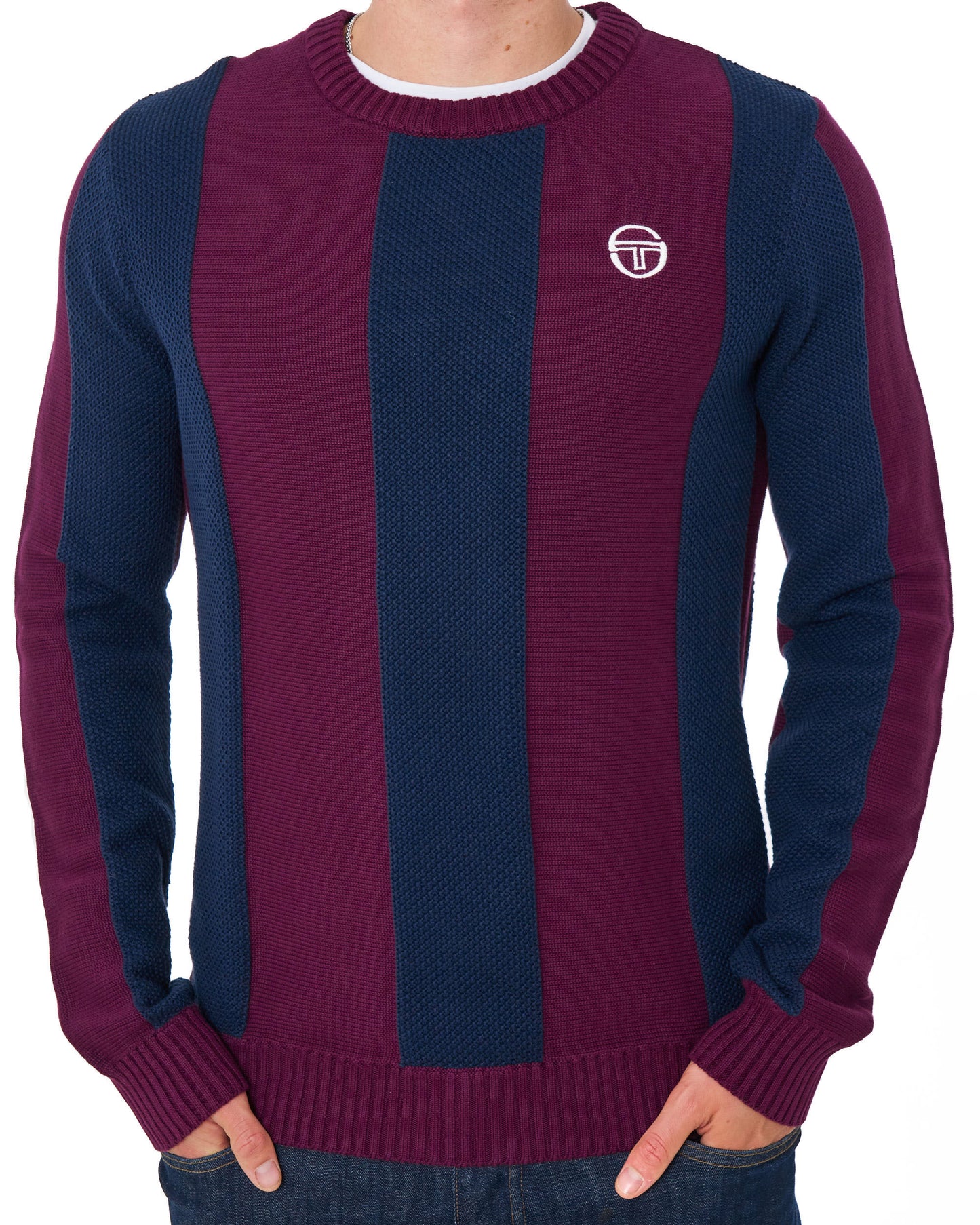 Sergio Tacchini Striped Crew Knit Burgundy/Navy Blue