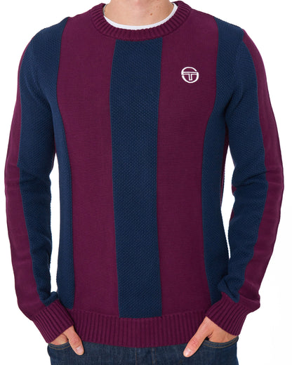 Sergio Tacchini Striped Crew Knit Burgundy/Navy Blue