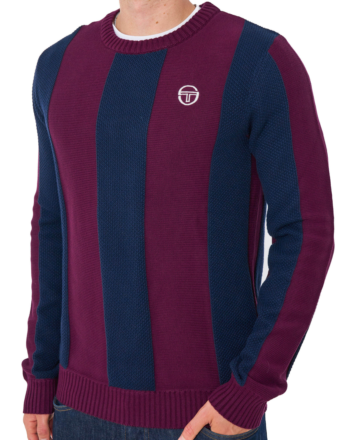 Sergio Tacchini Striped Crew Knit Burgundy/Navy Blue