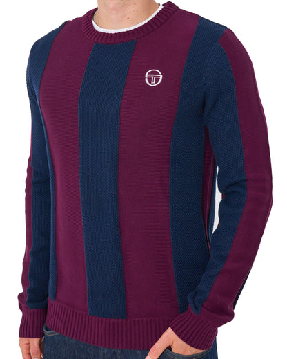 Sergio Tacchini Striped Crew Knit Burgundy/Navy Blue