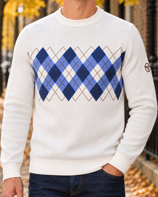 Sergio Tacchini Sergio Tacchini Argyle Crew Knit Jumper Gardenia