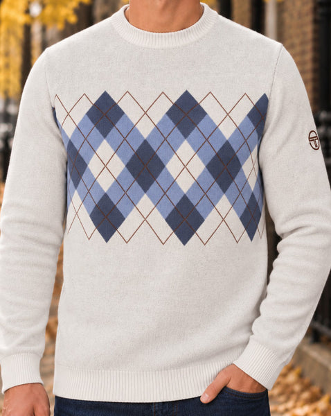 Sergio Tacchini Argyle Crew Knit Jumper Gardenia