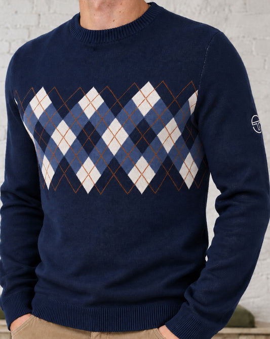 Sergio Tacchini Sergio Tacchini Argyle Crew Knit Jumper Navy Blue