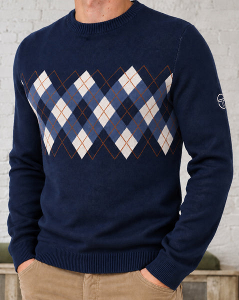 Sergio Tacchini Argyle Crew Knit Jumper Navy Blue