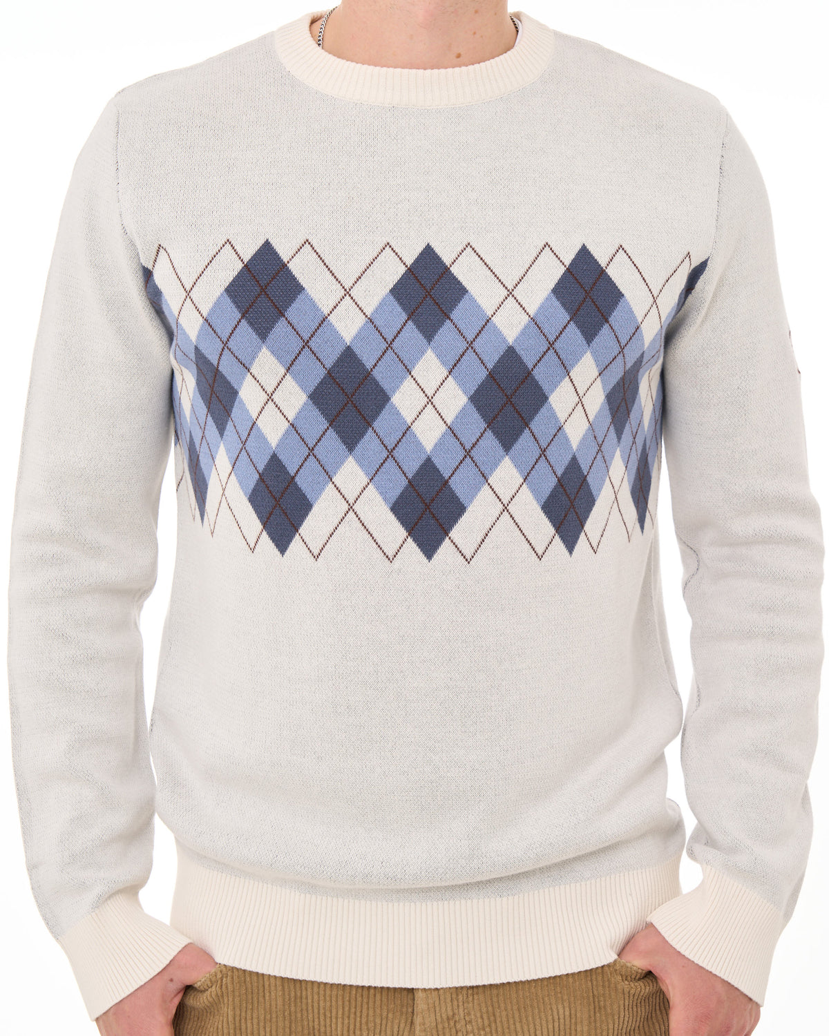Sergio Tacchini Argyle Crew Knit Jumper Gardenia