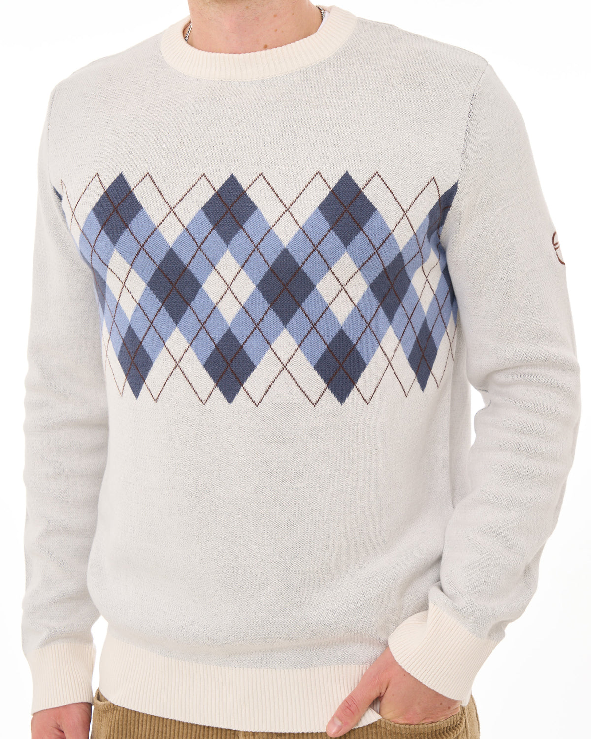 Sergio Tacchini Argyle Crew Knit Jumper Gardenia