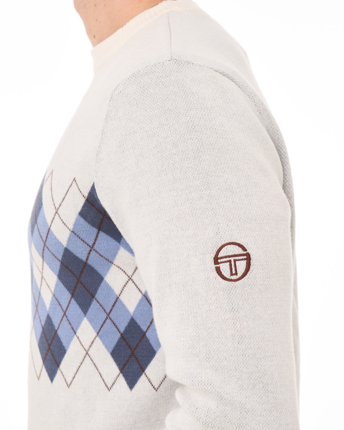 Sergio Tacchini Argyle Crew Knit Jumper Gardenia