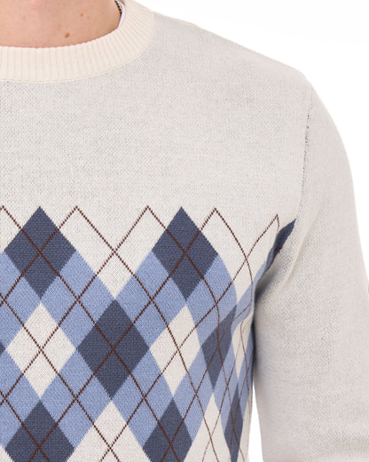 Sergio Tacchini Argyle Crew Knit Jumper Gardenia