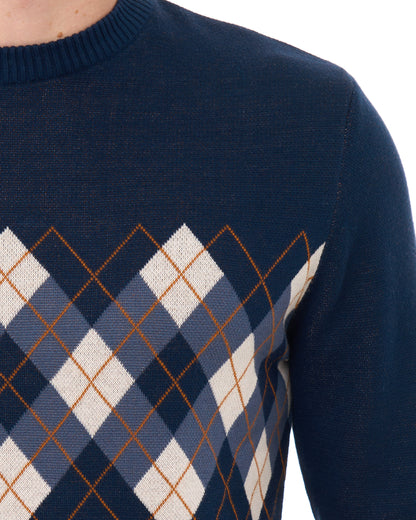 Sergio Tacchini Argyle Crew Knit Jumper Navy Blue
