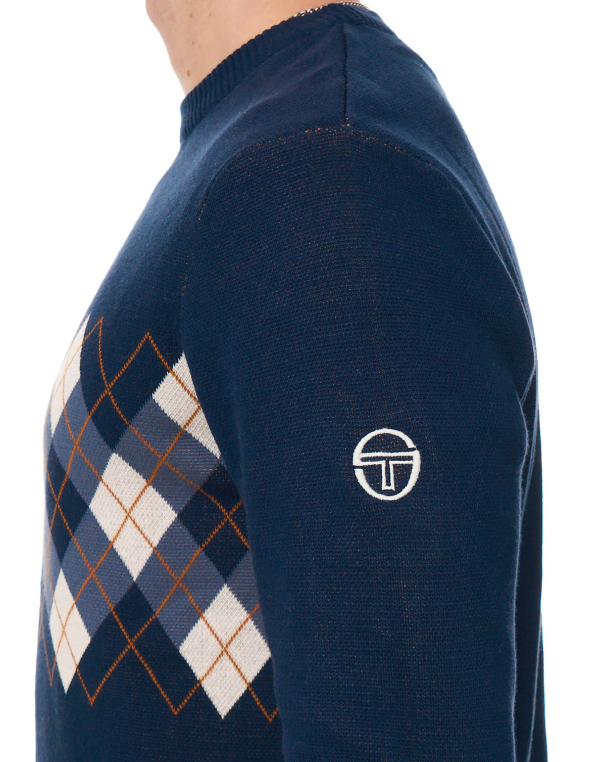 Sergio Tacchini Argyle Crew Knit Jumper Navy Blue