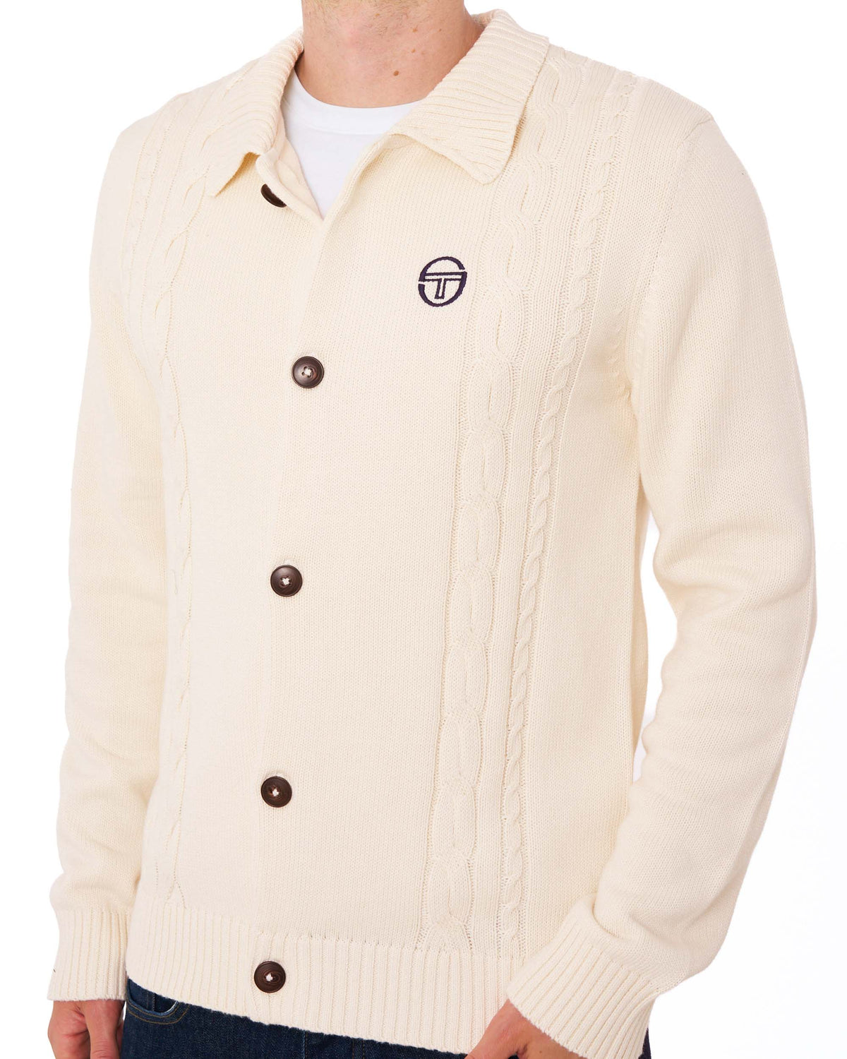 Sergio Tacchini Cable Knit Cardigan Gardenia