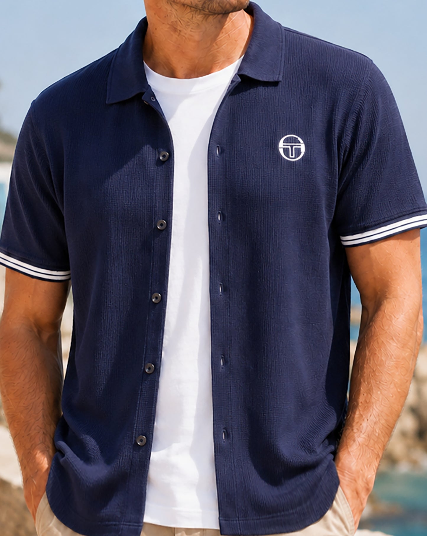 Sergio Tacchini Full Button Polo Shirt Navy