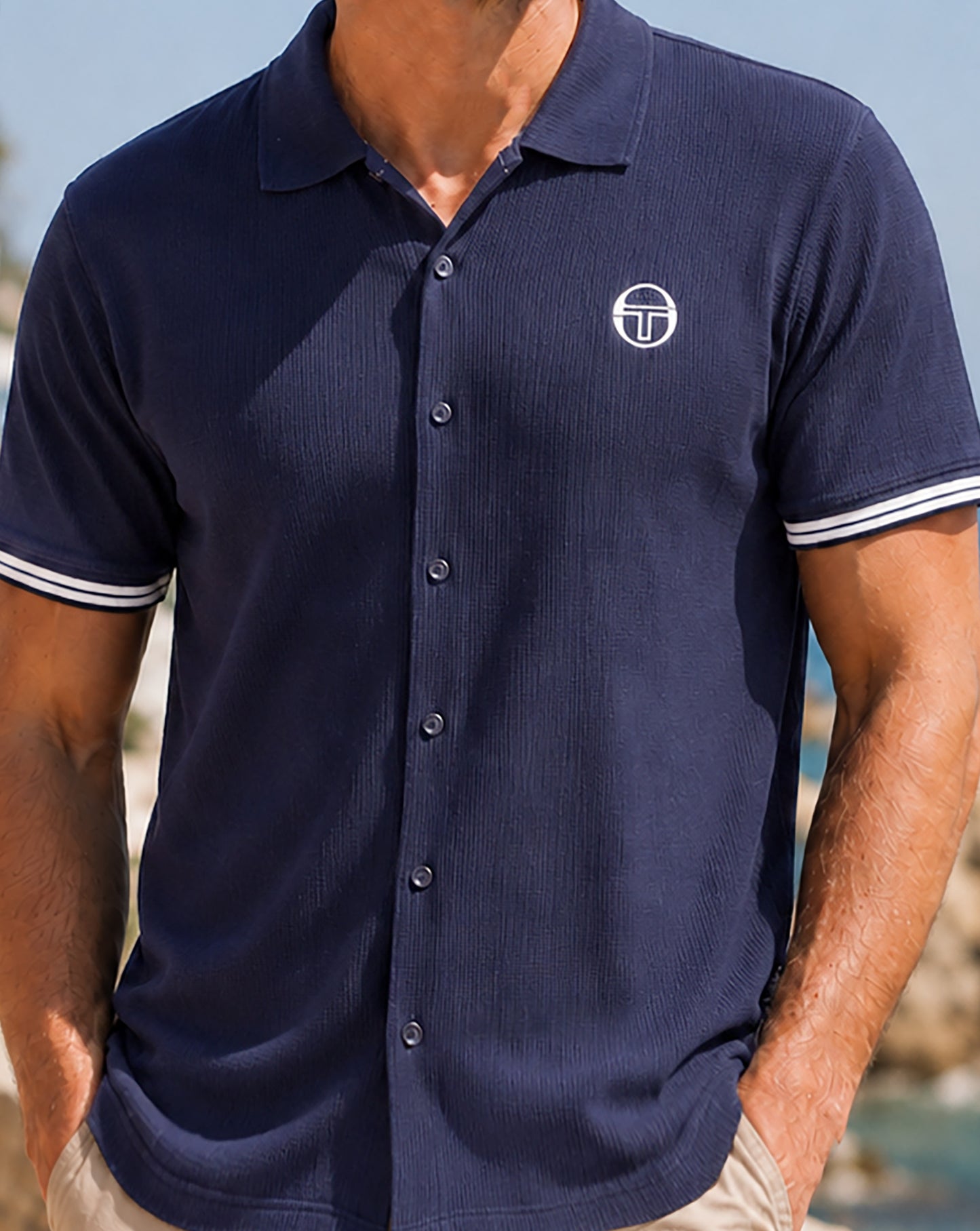 Sergio Tacchini Full Button Polo Shirt Navy