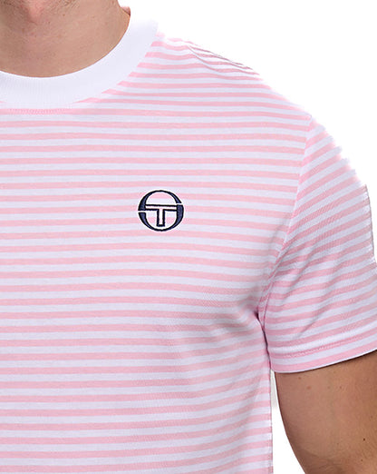 Sergio Tacchini Falcao Stripe T Shirt White/Pink