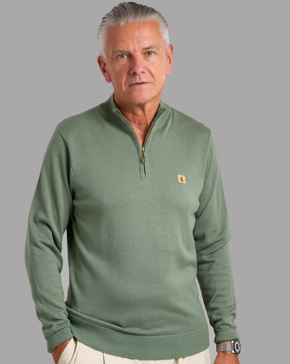 Gabicci Vintage Naxton 1/4 Zip Knit Khaki Green