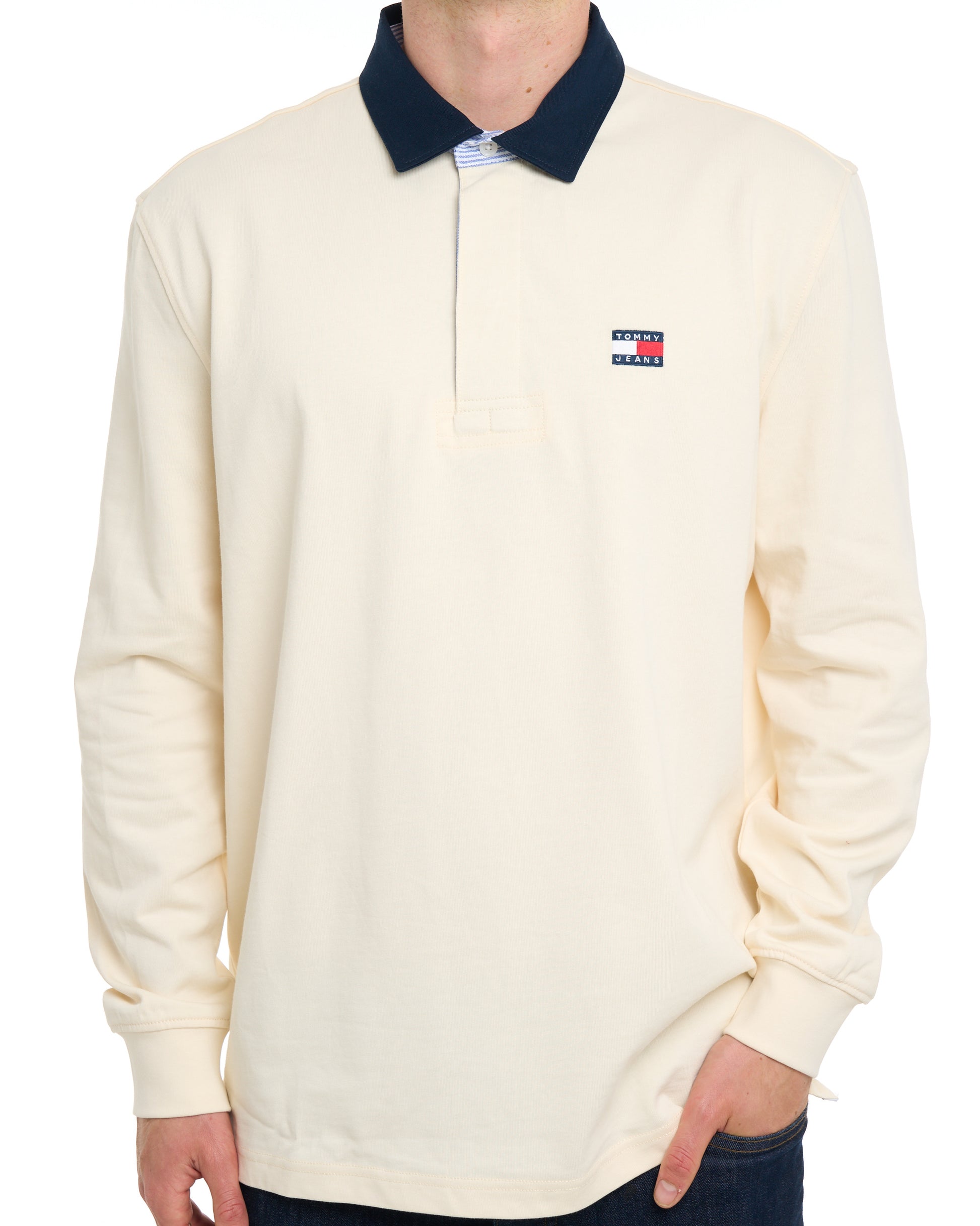 Tommy Jeans Badge Relaxed Rugby Shirt Cream