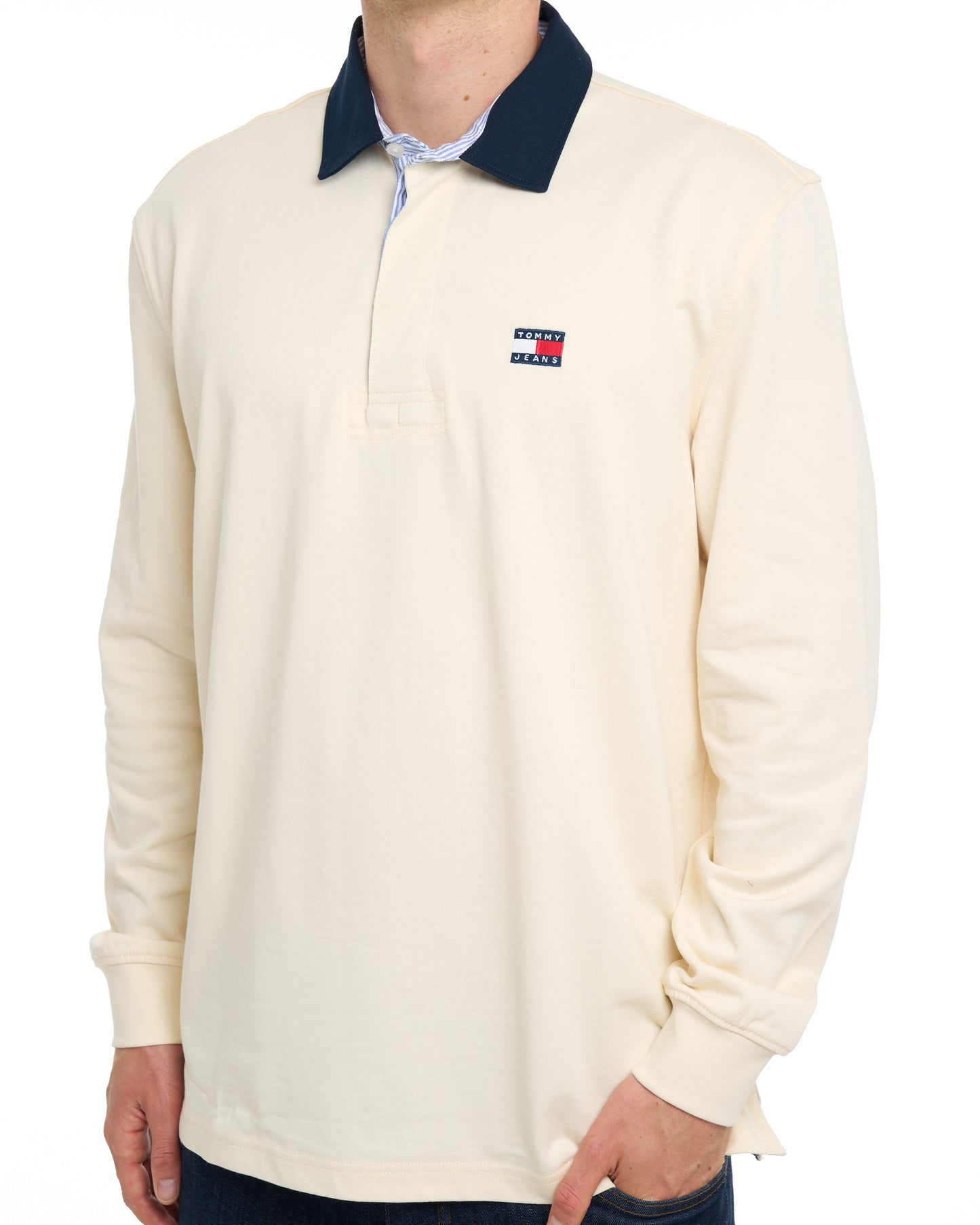 Tommy Jeans Badge Relaxed Rugby Shirt Cream