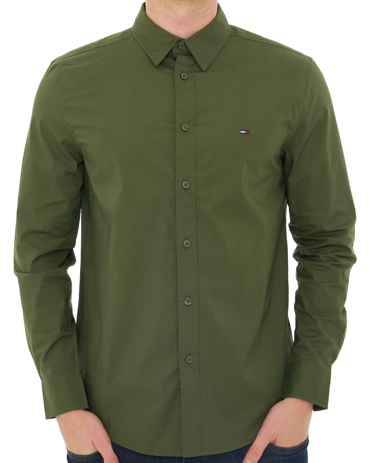 Tommy Jeans Cotton Stretch Shirt Dark Greenery
