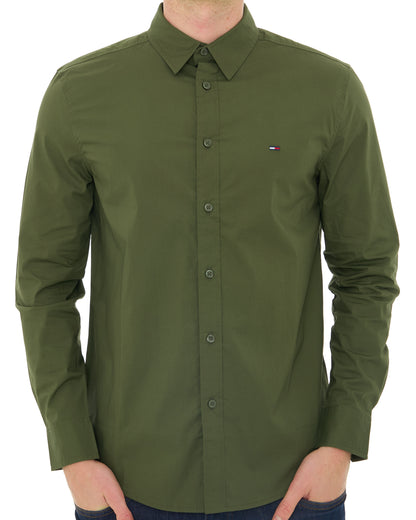 Tommy Jeans Cotton Stretch Shirt Dark Greenery