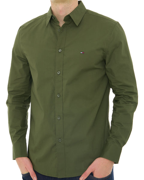 Tommy Jeans Cotton Stretch Shirt Dark Greenery