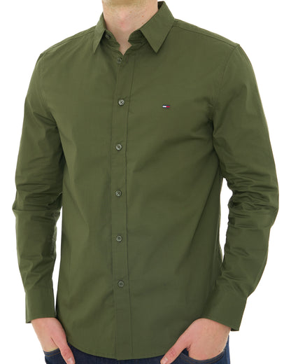 Tommy Jeans Cotton Stretch Shirt Dark Greenery