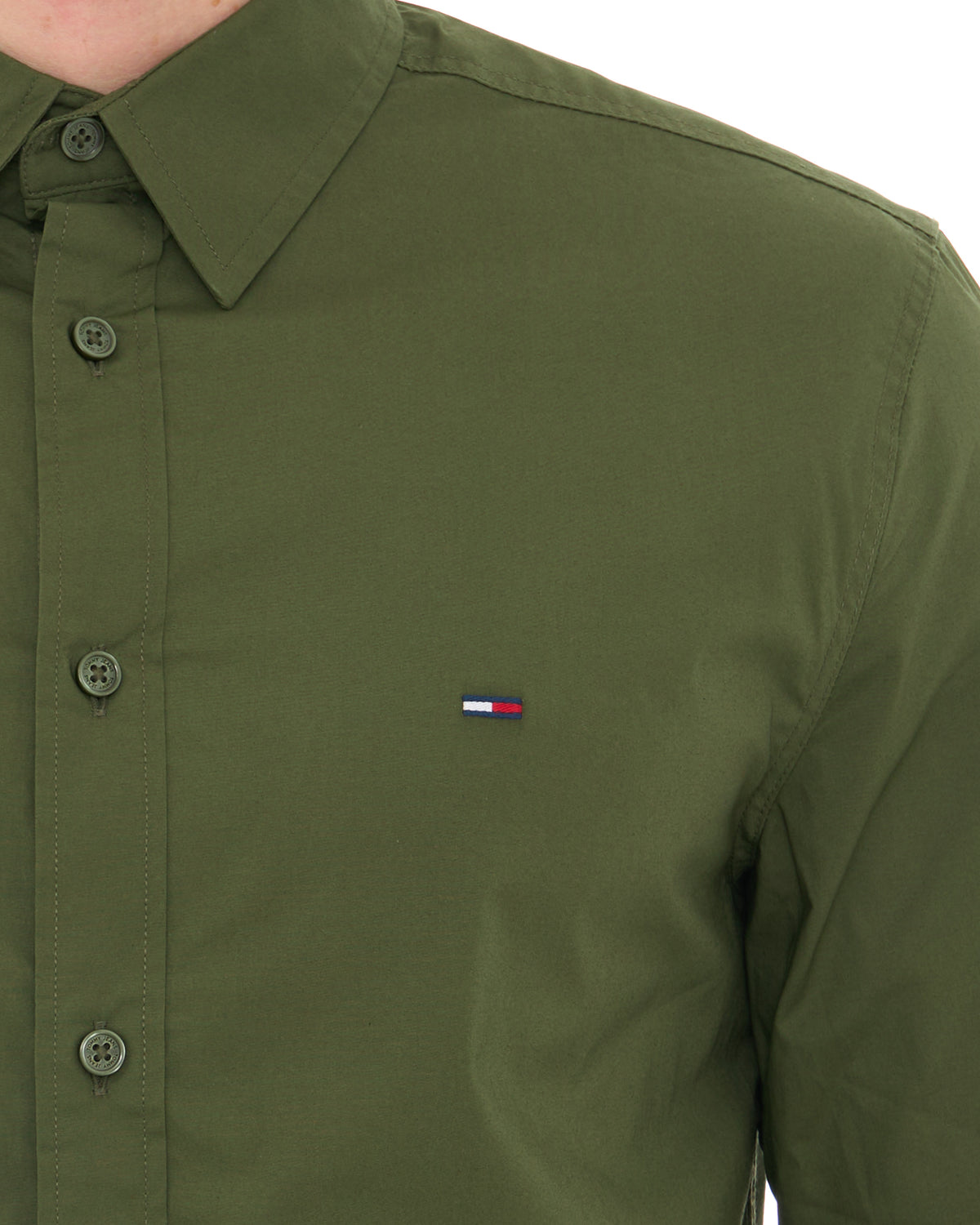 Tommy Jeans Cotton Stretch Shirt Dark Greenery
