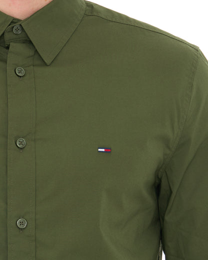 Tommy Jeans Cotton Stretch Shirt Dark Greenery