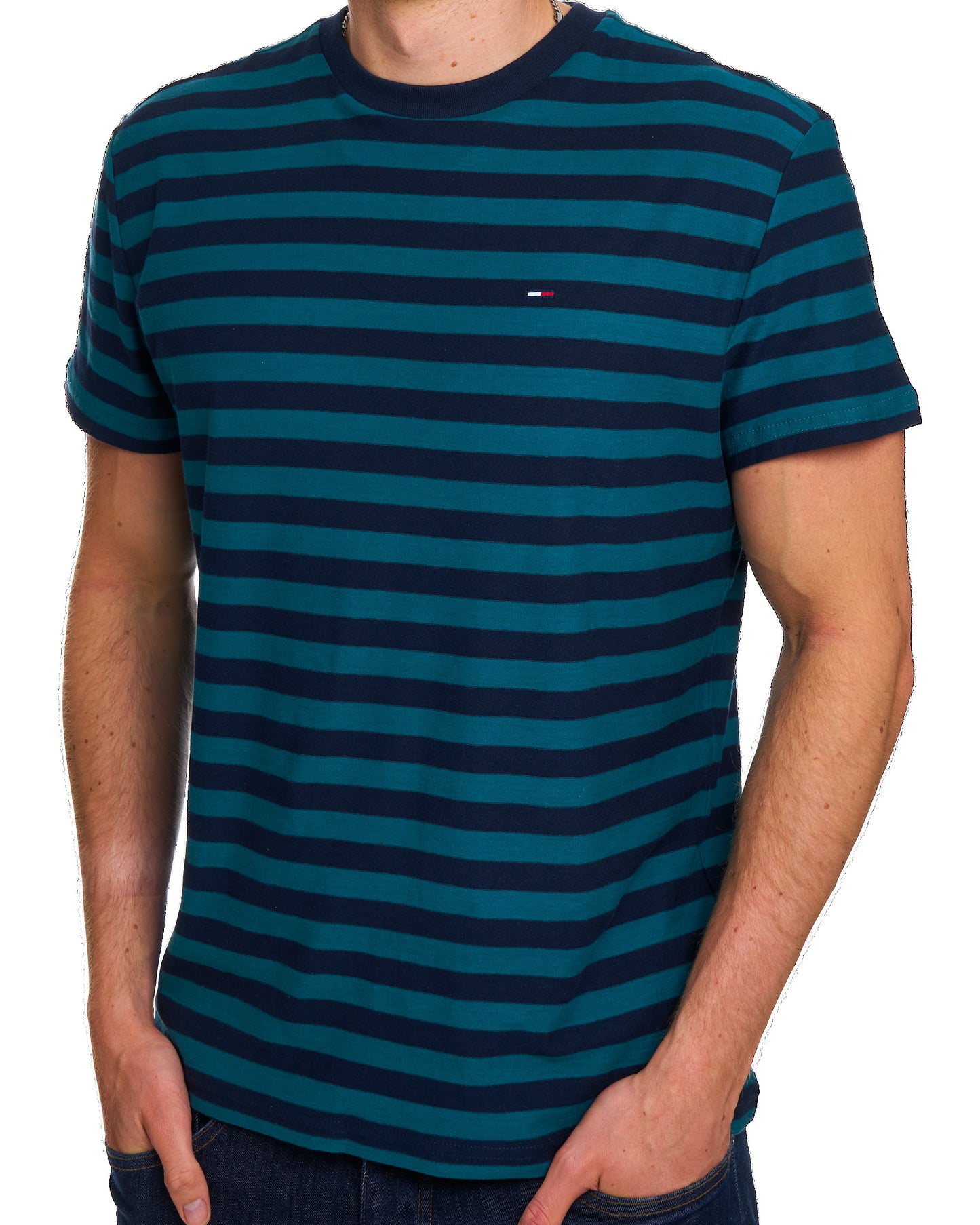Tommy Jeans Flag Striped T Shirt Polar Teal Stripes