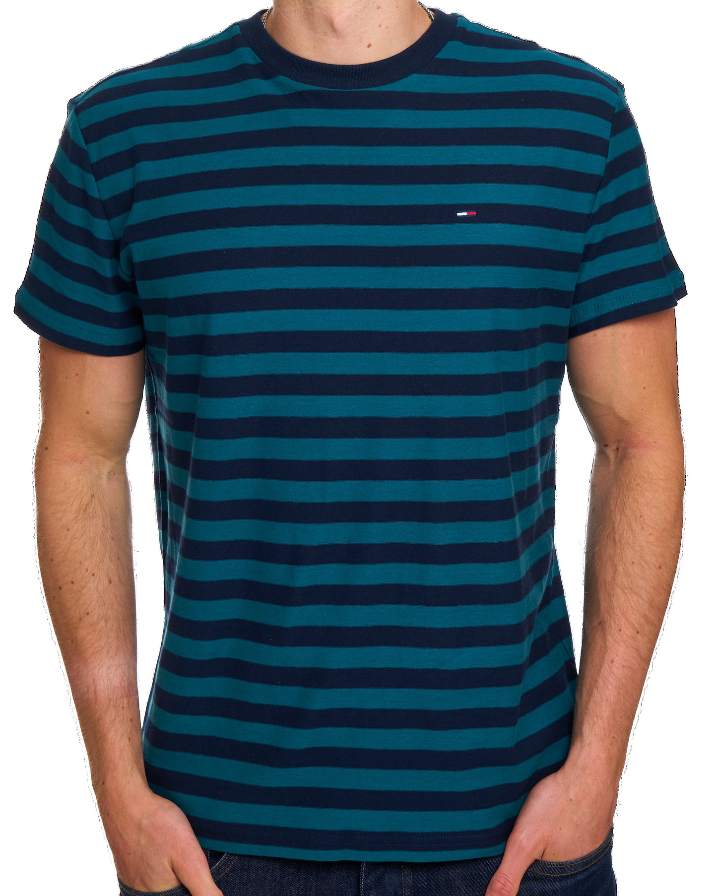 Tommy Jeans Flag Striped T Shirt Polar Teal Stripes