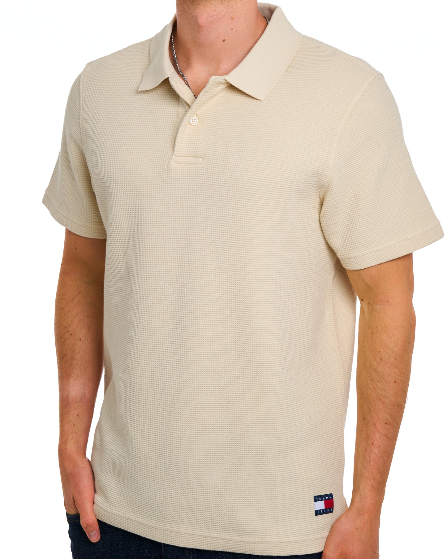 Tommy Jeans Washed Waffle Polo Calico White