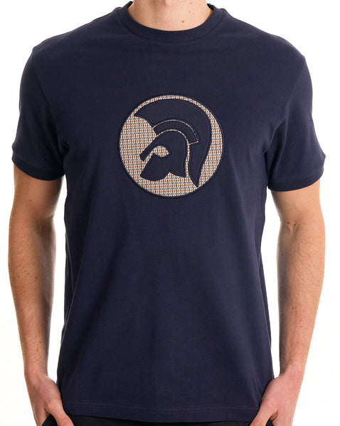 Trojan Applique Jacquard Logo T Shirt Navy