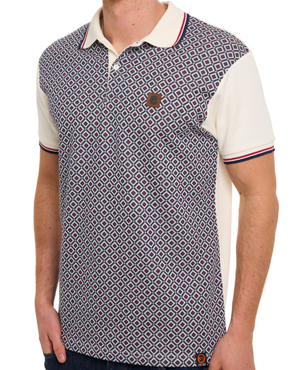 Trojan Diamond Panel Polo Ecru