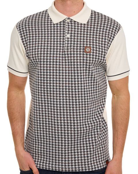 Trojan Houndstooth Panel Polo Ecru