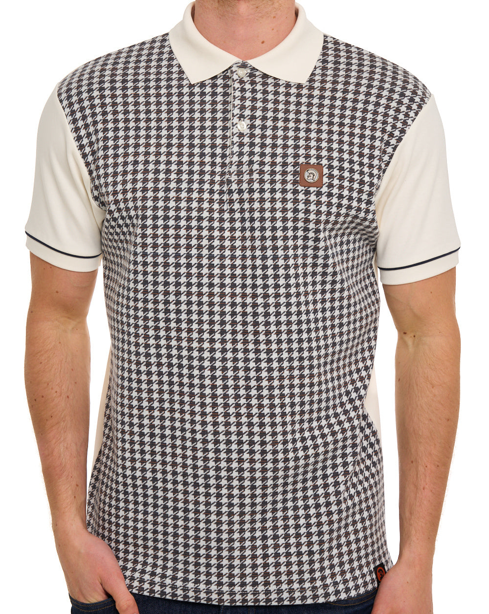 Trojan Houndstooth Panel Polo Ecru